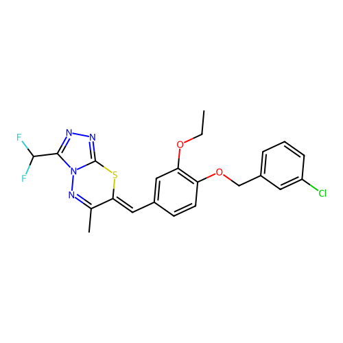 (7Z)-7-[[4-[(3-chlorophenyl)methoxy]-3-ethoxyphenyl]methylidene]-3-(difluoromethyl)-6-methyl-[1,2,4]triazolo[3,4-b][1,3,4]thiadiazine structure
