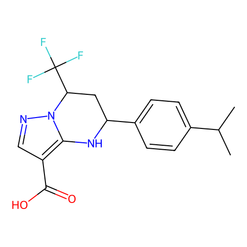 5-(4-Isopropylphenyl)-7-(trifluoromethyl)-4,5,6,7-tetrahydropyrazolo[1,5-a]pyrimidine-3-carboxylic acid structure