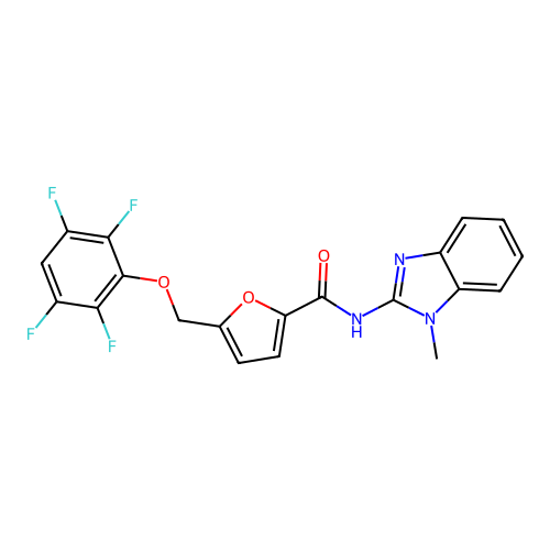 N-(1-methylbenzimidazol-2-yl)-5-[(2,3,5,6-tetrafluorophenoxy)methyl]furan-2-carboxamide structure