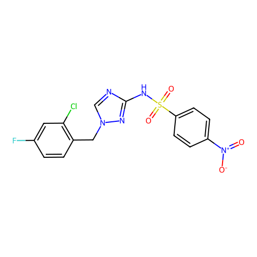 N-[1-[(2-chloro-4-fluorophenyl)methyl]-1,2,4-triazol-3-yl]-4-nitrobenzenesulfonamide structure