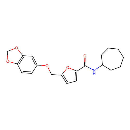 5-(1,3-benzodioxol-5-yloxymethyl)-N-cycloheptylfuran-2-carboxamide structure