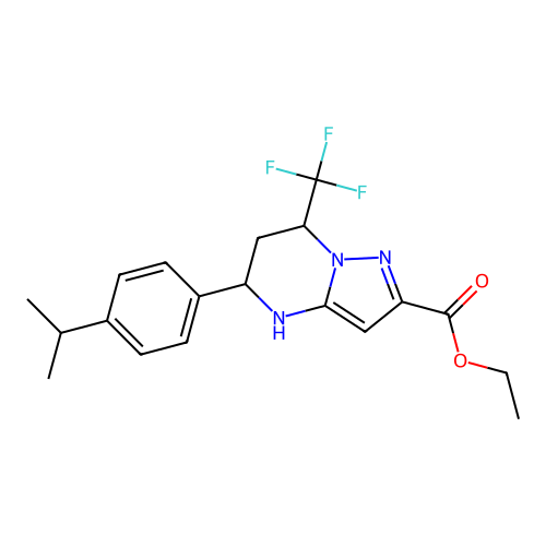 ETHYL 5-(4-ISOPROPYLPHENYL)-7-(TRIFLUOROMETHYL)-4,5,6,7-TETRAHYDROPYRAZOLO[1,5-A]PYRIMIDINE-2-CARBOXYLATE structure