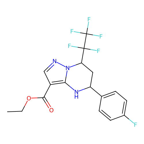 ethyl 5-(4-fluorophenyl)-7-(1,1,2,2,2-pentafluoroethyl)-4,5,6,7-tetrahydropyrazolo[1,5-a]pyrimidine-3-carboxylate structure