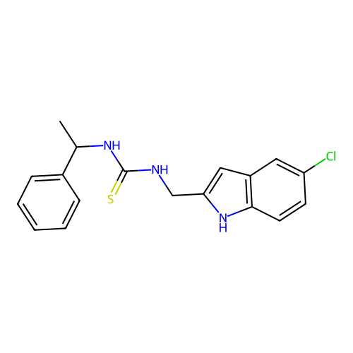 1-[(5-chloro-1H-indol-2-yl)methyl]-3-(1-phenylethyl)thiourea structure
