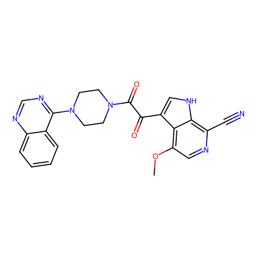 4-methoxy-3-[2-oxo-2-(4-quinazolin-4-ylpiperazin-1-yl)acetyl]-1H-pyrrolo[2,3-c]pyridine-7-carbonitrile structure