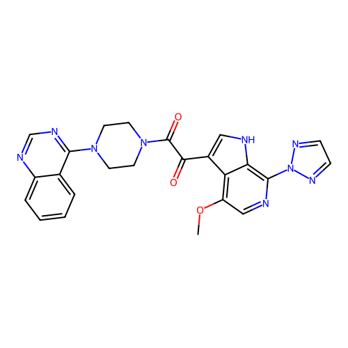 1-[4-methoxy-7-(triazol-2-yl)-1H-pyrrolo[2,3-c]pyridin-3-yl]-2-(4-quinazolin-4-ylpiperazin-1-yl)ethane-1,2-dione structure