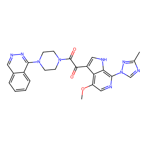 1-[4-methoxy-7-(3-methyl-1,2,4-triazol-1-yl)-1H-pyrrolo[2,3-c]pyridin-3-yl]-2-(4-phthalazin-1-ylpiperazin-1-yl)ethane-1,2-dione structure