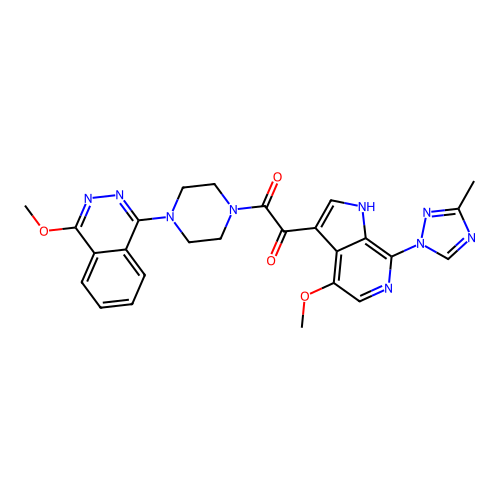 1-[4-methoxy-7-(3-methyl-1,2,4-triazol-1-yl)-1H-pyrrolo[2,3-c]pyridin-3-yl]-2-[4-(4-methoxyphthalazin-1-yl)piperazin-1-yl]ethane-1,2-dione structure