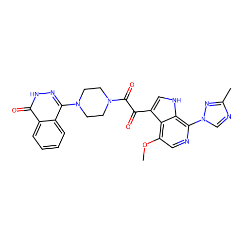 1-[4-(4-hydroxyphthalazin-1-yl)piperazin-1-yl]-2-[4-methoxy-7-(3-methyl-1,2,4-triazol-1-yl)-1H-pyrrolo[2,3-c]pyridin-3-yl]ethane-1,2-dione structure