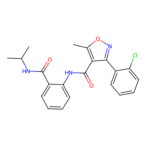 3-(2-chlorophenyl)-5-methyl-N-[2-(propan-2-ylcarbamoyl)phenyl]-1,2-oxazole-4-carboxamide structure