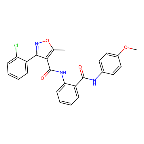 3-(2-chlorophenyl)-N-[2-[(4-methoxyphenyl)carbamoyl]phenyl]-5-methyl-1,2-oxazole-4-carboxamide structure