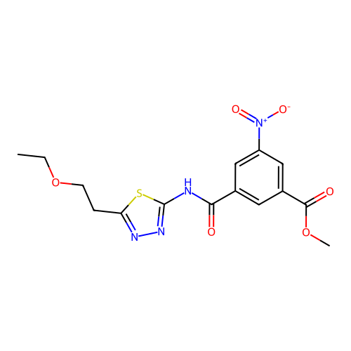 Methyl 3-((5-(2-ethoxyethyl)-1,3,4-thiadiazol-2-yl)carbamoyl)-5-nitrobenzoate structure