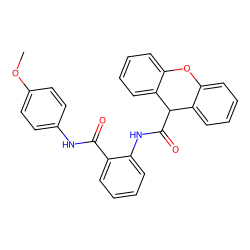 N-[2-[(4-methoxyphenyl)carbamoyl]phenyl]-9H-xanthene-9-carboxamide structure