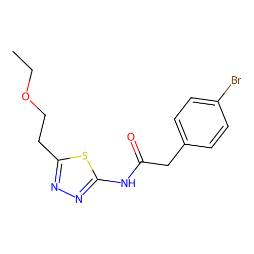 2-(4-bromophenyl)-N-[5-(2-ethoxyethyl)-1,3,4-thiadiazol-2-yl]acetamide structure