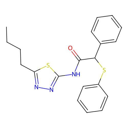 N-(5-butyl-1,3,4-thiadiazol-2-yl)-2-phenyl-2-(phenylsulfanyl)acetamide structure