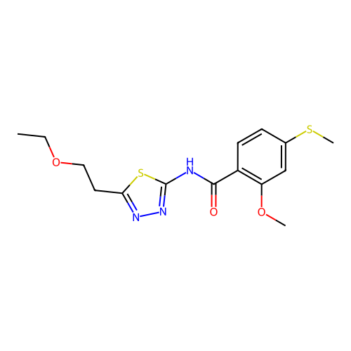N-[5-(2-ethoxyethyl)-1,3,4-thiadiazol-2-yl]-2-methoxy-4-methylsulfanylbenzamide structure