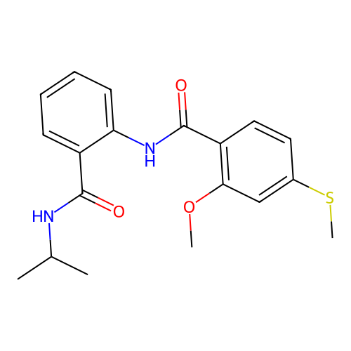2-methoxy-4-methylsulfanyl-N-[2-(propan-2-ylcarbamoyl)phenyl]benzamide structure