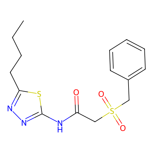2-benzylsulfonyl-N-(5-butyl-1,3,4-thiadiazol-2-yl)acetamide structure