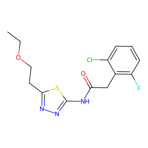 2-(2-chloro-6-fluorophenyl)-N-[5-(2-ethoxyethyl)-1,3,4-thiadiazol-2-yl]acetamide structure