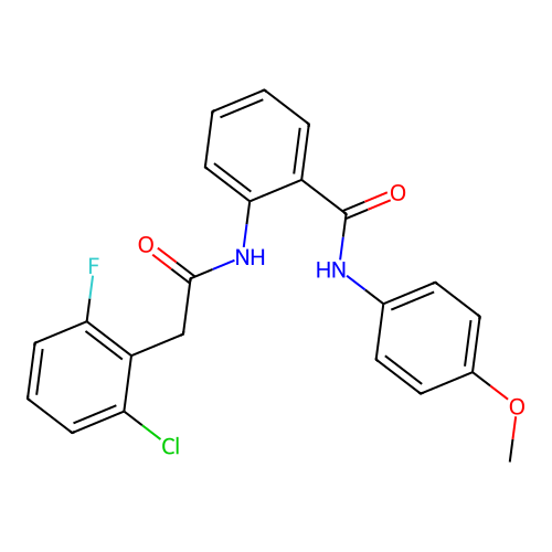 2-[[2-(2-chloro-6-fluorophenyl)acetyl]amino]-N-(4-methoxyphenyl)benzamide structure