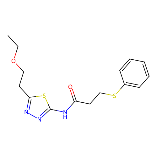N-[5-(2-ethoxyethyl)-1,3,4-thiadiazol-2-yl]-3-phenylsulfanylpropanamide structure