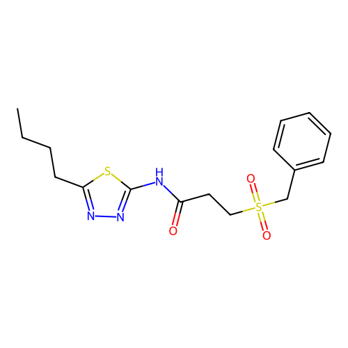 3-benzylsulfonyl-N-(5-butyl-1,3,4-thiadiazol-2-yl)propanamide structure