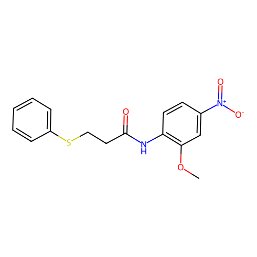 N-(2-methoxy-4-nitrophenyl)-3-phenylsulfanylpropanamide structure