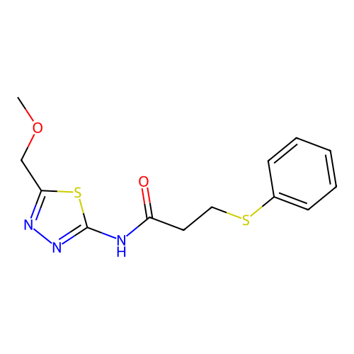N-[5-(methoxymethyl)-1,3,4-thiadiazol-2-yl]-3-phenylsulfanylpropanamide structure