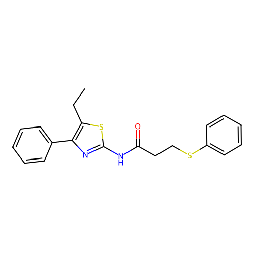 N-(5-ethyl-4-phenyl-1,3-thiazol-2-yl)-3-phenylsulfanylpropanamide structure