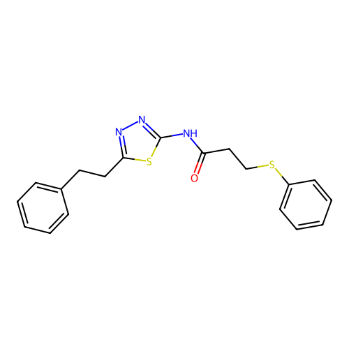 N-[5-(2-phenylethyl)-1,3,4-thiadiazol-2-yl]-3-(phenylsulfanyl)propanamide structure