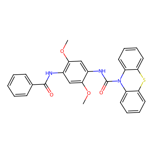 N-(4-benzamido-2,5-dimethoxyphenyl)phenothiazine-10-carboxamide structure