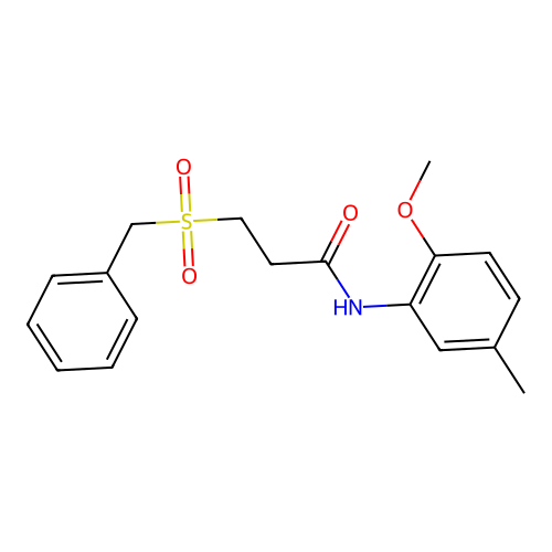 3-benzylsulfonyl-N-(2-methoxy-5-methylphenyl)propanamide structure