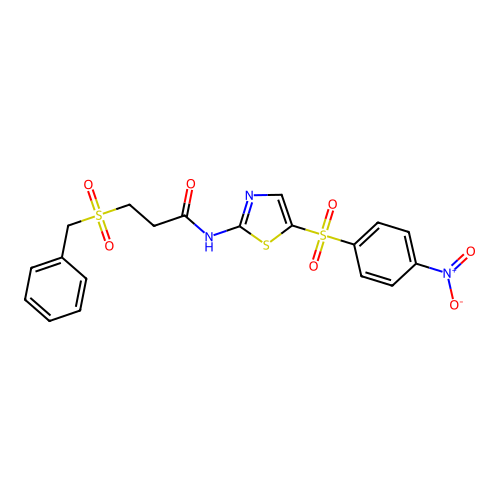 3-benzylsulfonyl-N-[5-(4-nitrophenyl)sulfonyl-1,3-thiazol-2-yl]propanamide structure