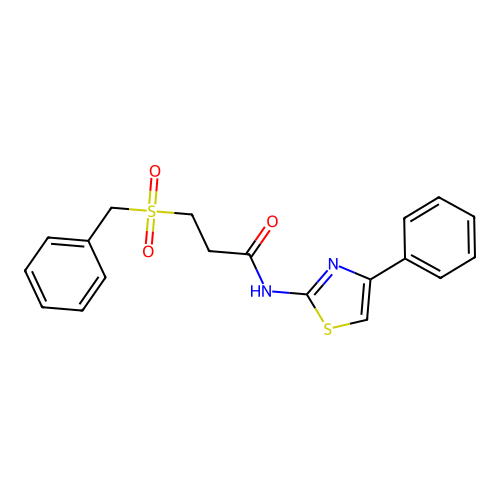 3-(benzylsulfonyl)-N-(4-phenyl-1,3-thiazol-2-yl)propanamide structure