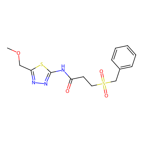 3-benzylsulfonyl-N-[5-(methoxymethyl)-1,3,4-thiadiazol-2-yl]propanamide structure