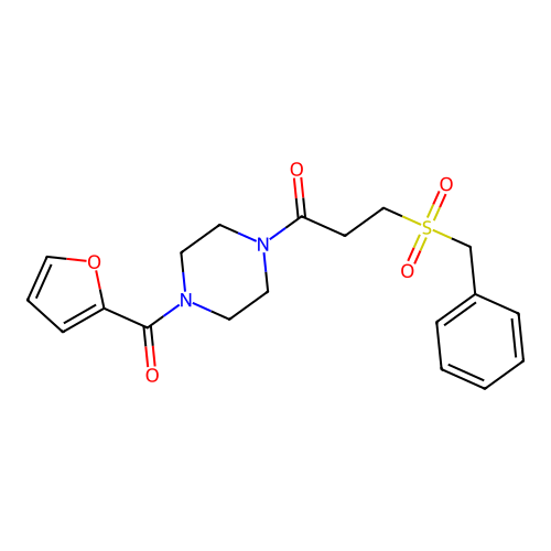 3-Benzylsulfonyl-1-[4-(furan-2-carbonyl)piperazin-1-yl]propan-1-one structure