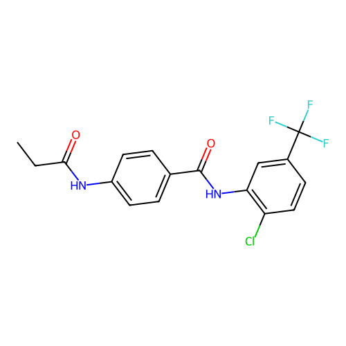 N-[2-chloro-5-(trifluoromethyl)phenyl]-4-(propanoylamino)benzamide structure