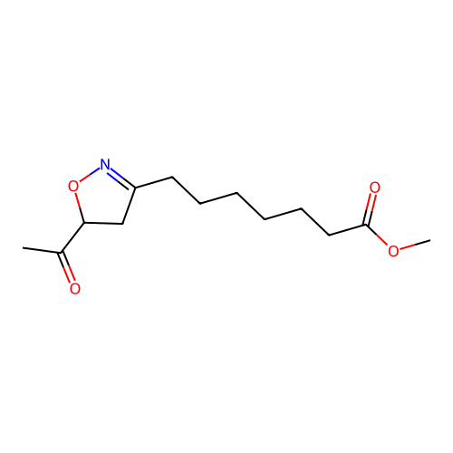 Methyl 7-(5-acetyl-4,5-dihydro-1,2-oxazol-3-yl)heptanoate structure