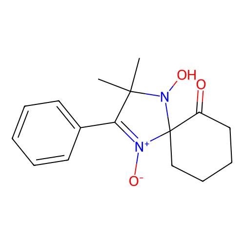 4-Hydroxy-3,3-dimethyl-2-phenyl-1,4-diazaspiro[4.5]dec-1-en-6-one 1-oxide structure