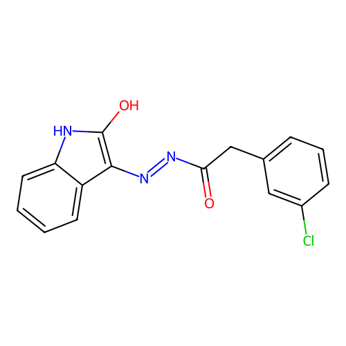 2-(3-chlorophenyl)-N'-(2-oxo-1,2-dihydro-3H-indol-3-yliden)acetohydrazide structure
