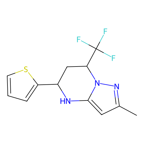 2-methyl-5-(thiophen-2-yl)-7-(trifluoromethyl)-4,5,6,7-tetrahydropyrazolo[1,5-a]pyrimidine structure