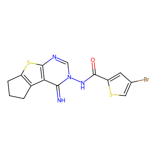 (4-bromo(2-thienyl))-N-(4-imino(3,5,6,7-tetrahydrocyclopenta[2,1-d]pyrimidino[ 4,5-b]thiophen-3-yl))carboxamide structure