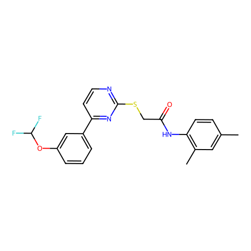 2-[4-[3-(difluoromethoxy)phenyl]pyrimidin-2-yl]sulfanyl-N-(2,4-dimethylphenyl)acetamide structure