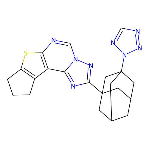 2-(3-(2H-tetrazol-2-yl)adamantan-1-yl)-9,10-dihydro-8H-cyclopenta[4,5]thieno[3,2-e][1,2,4]triazolo[1,5-c]pyrimidine structure
