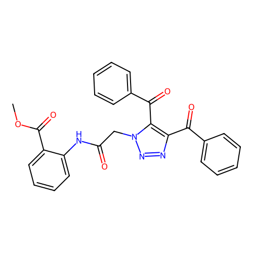 methyl 2-({[4,5-bis(phenylcarbonyl)-1H-1,2,3-triazol-1-yl]acetyl}amino)benzoate structure