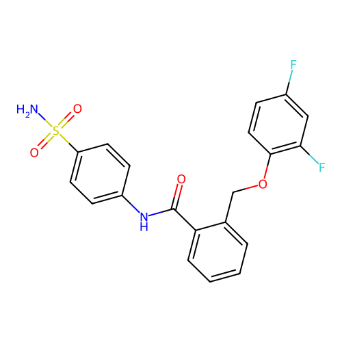 2-[(2,4-difluorophenoxy)methyl]-N-(4-sulfamoylphenyl)benzamide structure