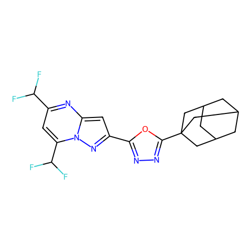 2-(1-adamantyl)-5-[5,7-bis(difluoromethyl)pyrazolo[1,5-a]pyrimidin-2-yl]-1,3,4-oxadiazole structure
