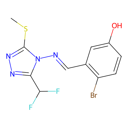 4-bromo-3-[(E)-[3-(difluoromethyl)-5-methylsulfanyl-1,2,4-triazol-4-yl]iminomethyl]phenol structure