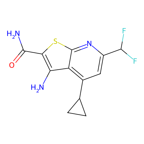 3-Amino-4-cyclopropyl-6-(difluoromethyl)thieno[2,3-b]pyridine-2-carboxamide structure