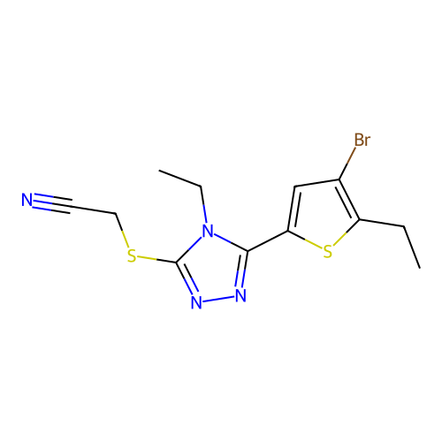2-[[5-(4-bromo-5-ethylthiophen-2-yl)-4-ethyl-1,2,4-triazol-3-yl]sulfanyl]acetonitrile structure